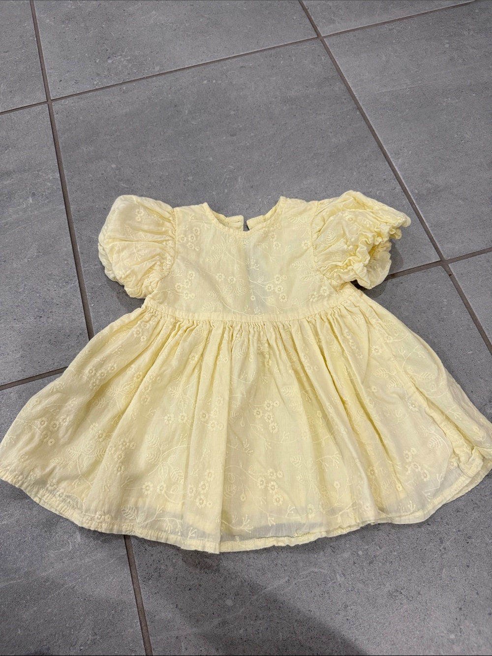 Primark Pale Yellow Eyelet Puff Sleeve Dress